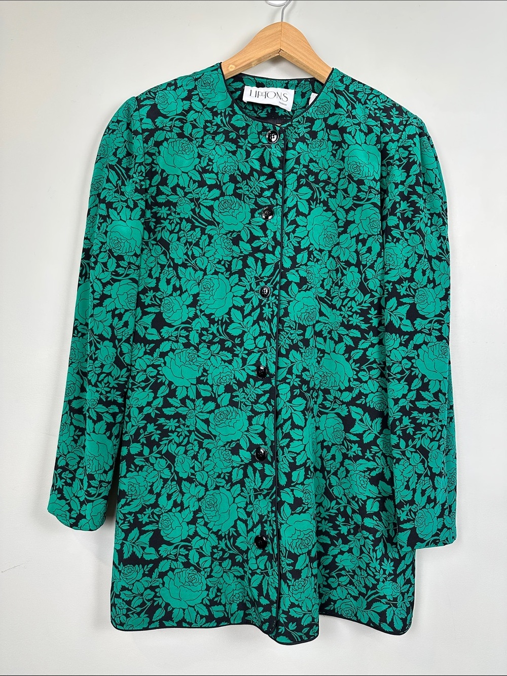 Vintage Silk 100% floral jacket Cottagecore feminine rose green blazer grandma